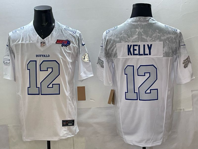 Men 2025 Buffalo Bills #12 Kelly white 5th generation Throwback Nike Limited NFL Jersey style 05